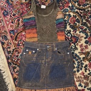 Vintage boho distressed Miniskirt